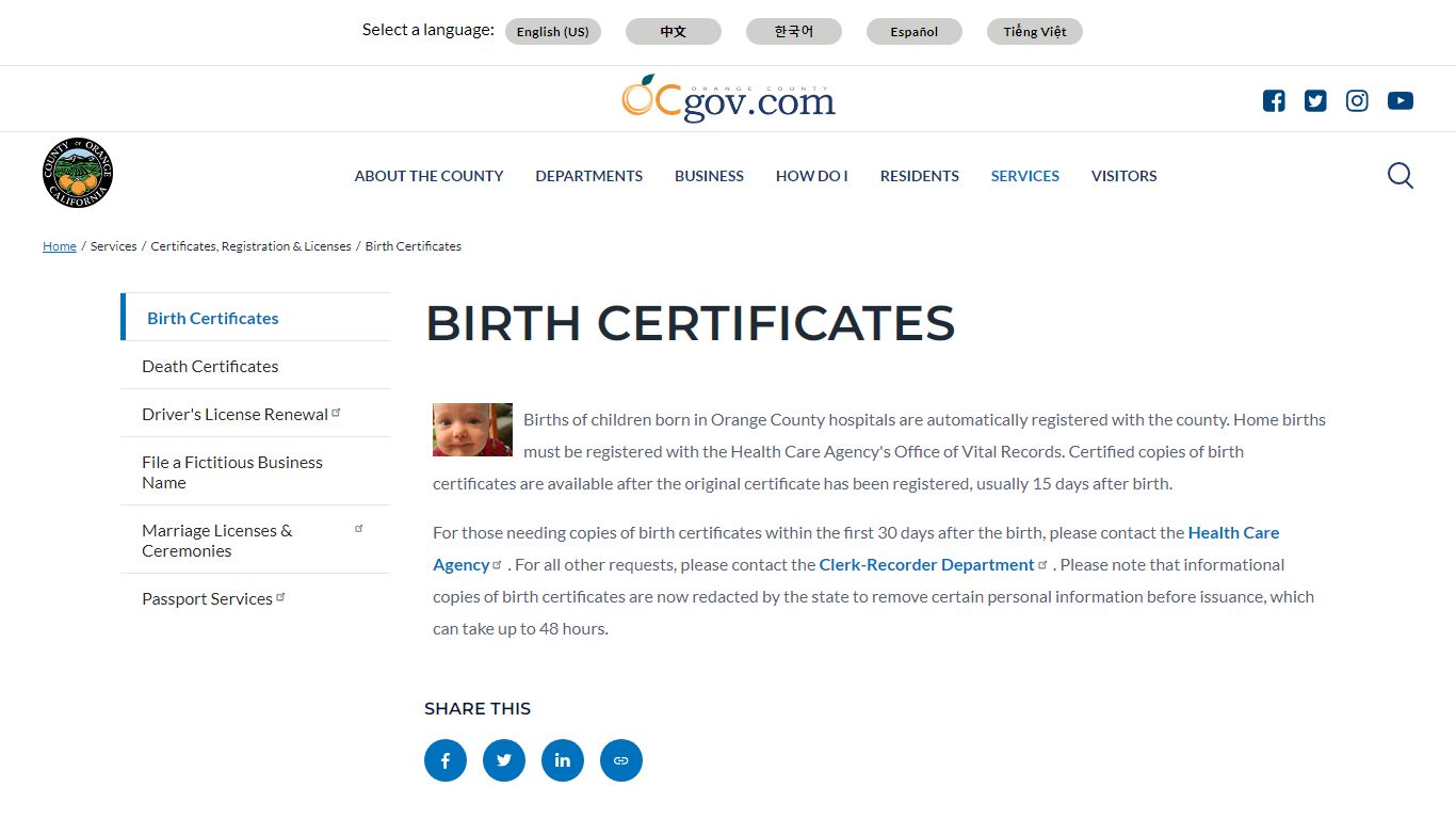 Birth Certificates | Orange County