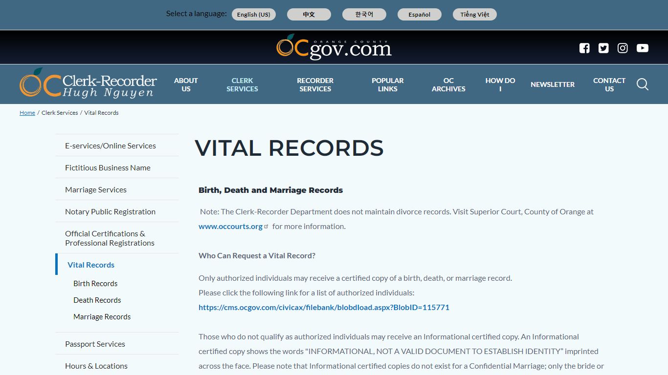 Vital Records | OC Clerk Recorder Department