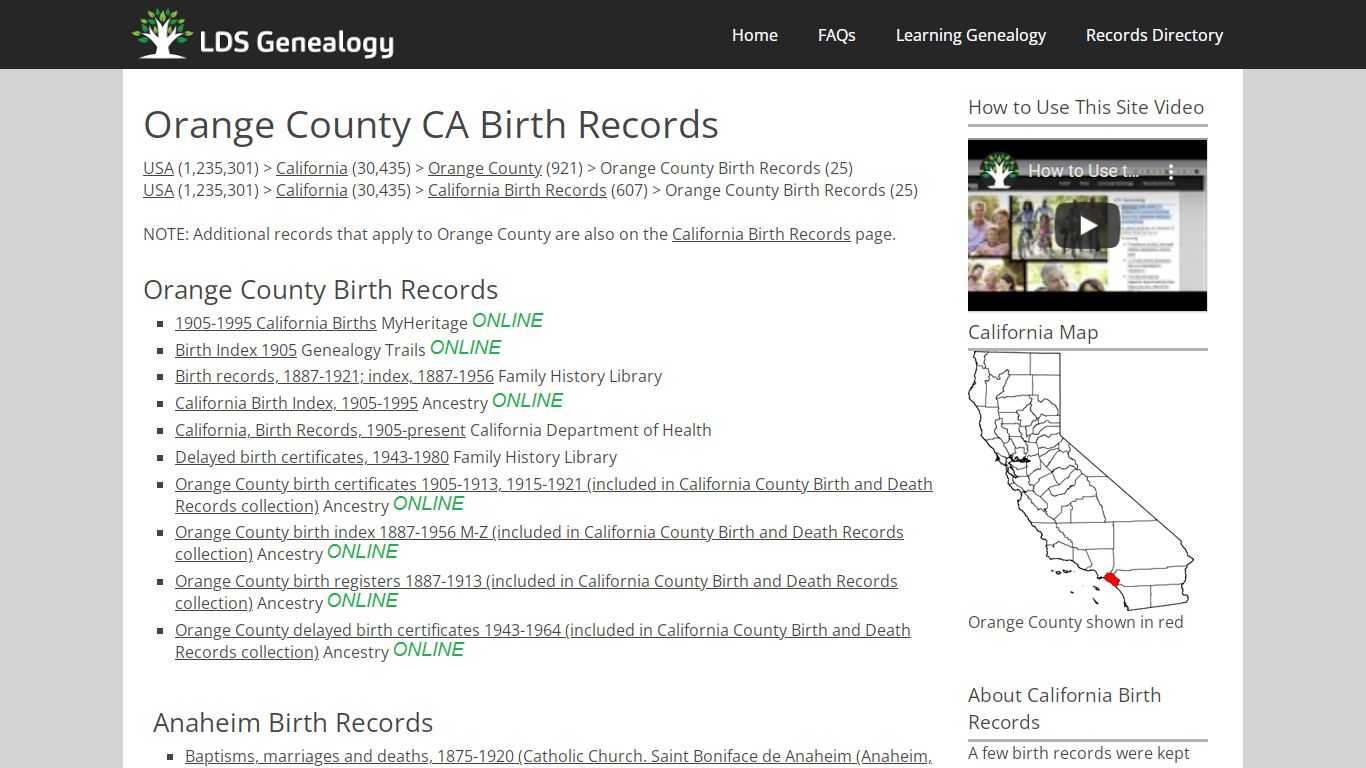 Orange County CA Birth Records - LDS Genealogy